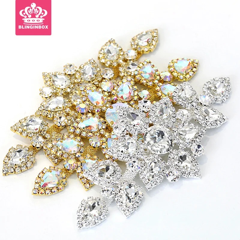 

High Quality Sewing On Rhinestone Applique 1 pcs Silver Base Crystal Clear Color Sew On Stone DIY Wedding Evening Dress Y2500