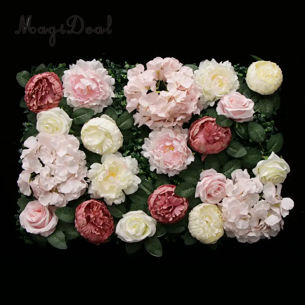 Artificial Rose Peony Hydrangea Flower Wall Panels Backdrop Blue