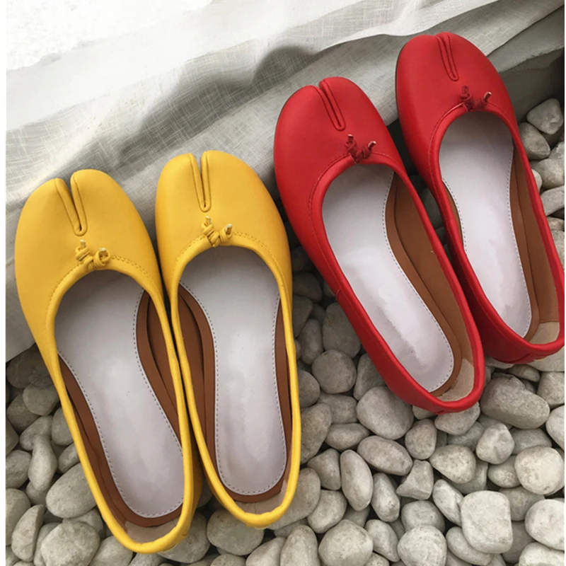 

Real Leather Women Loafers Runway Slip On Round FLats Casual Shoes Separate toe Gladiator Party Dress Shoes Woman Tenis Feminino