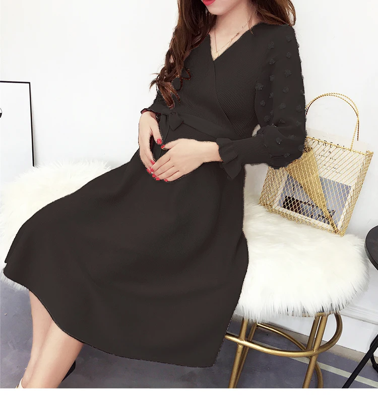 Корейское модное осенне-зимнее платье для беременных новое вязаное платье для мамы