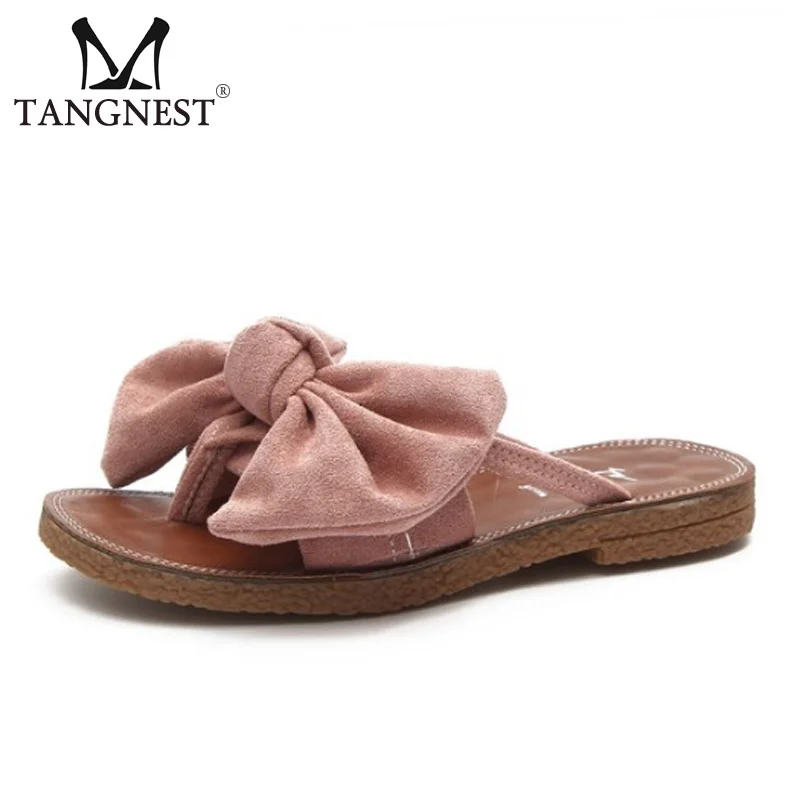 

Tangnest Women 2018 Summer Flip Flops Candy Color Fashion Butterfly-knot Slippers Female Casual Flat Shoes Beach Slides XWT1165