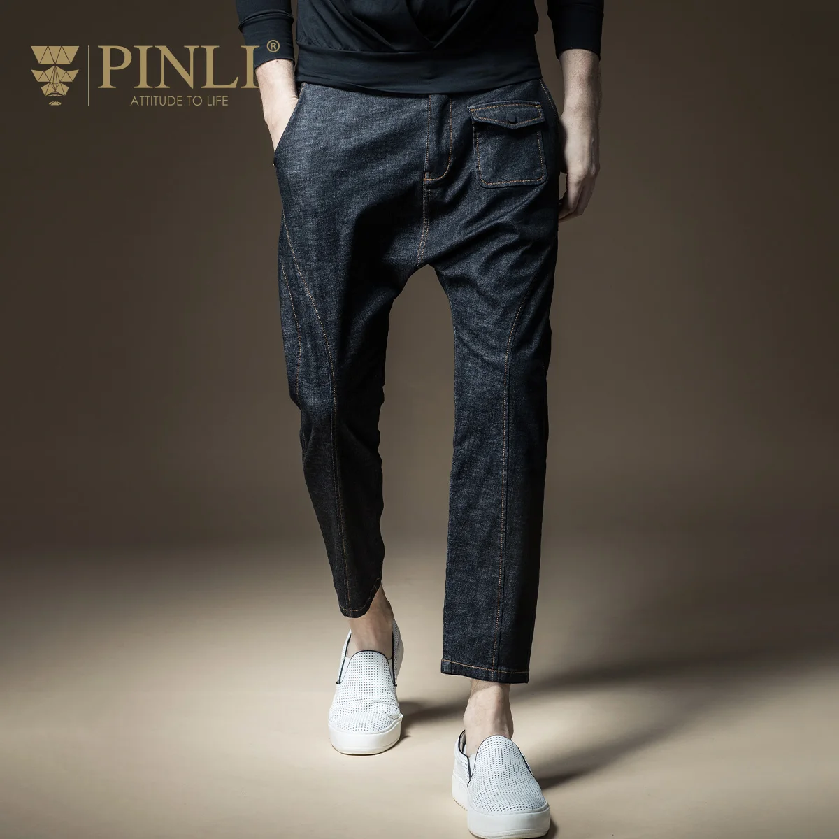2019 джинсы Для мужчин Pinli Лидер продаж Молния Fly Поддельные новорожденных середине тонкий осень Новый стиль Для мужчин ноги, сумки