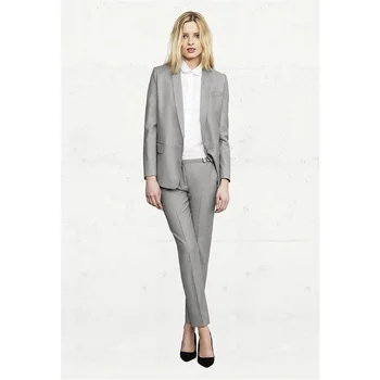 

Light Gray Womens Business Suits Office Uniform Style Formal Pant Suits For Weddings Tuxedo Female Trouser Suits Custom Made