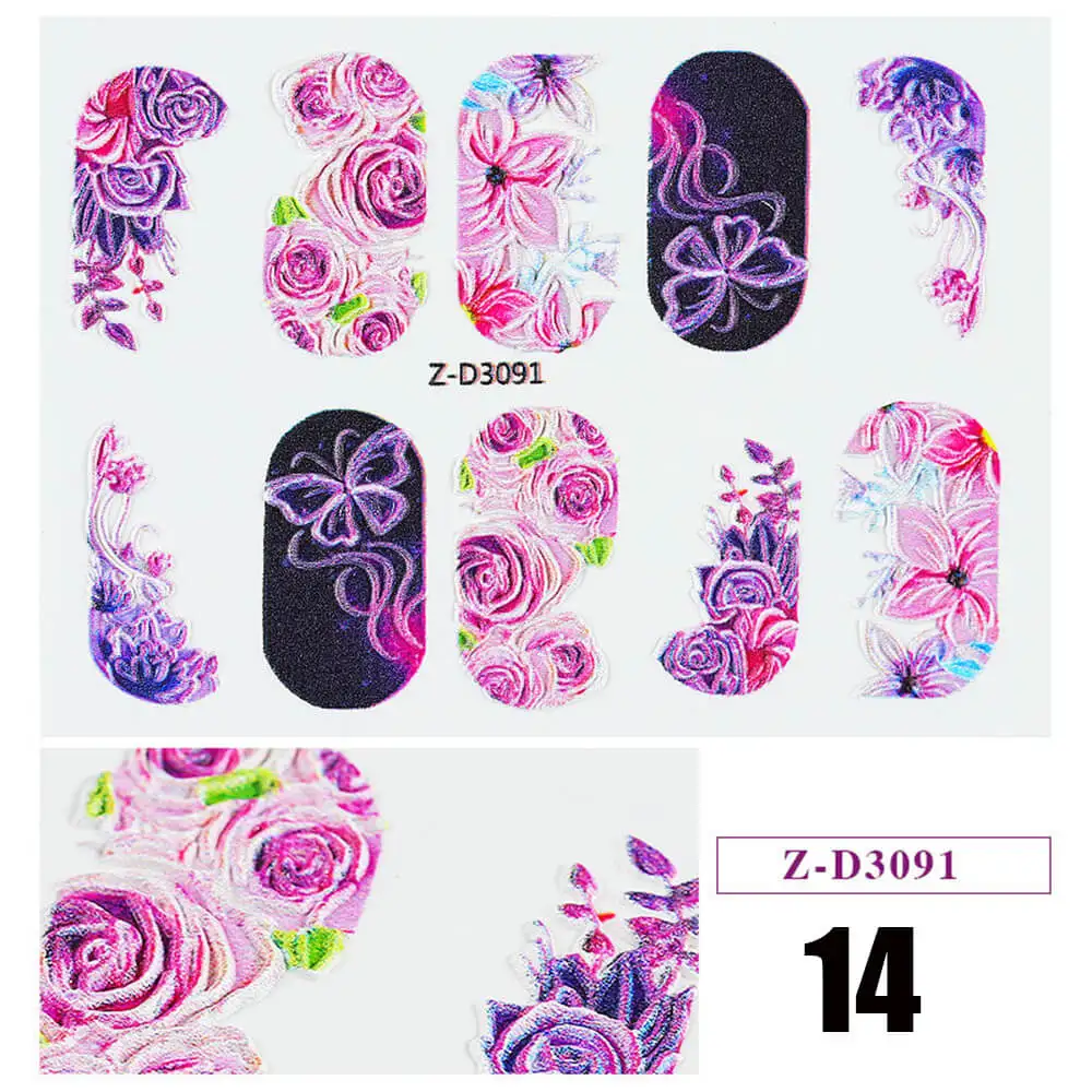 1pc 5D Acrylic Engraved Flower Nail Sticker Embossed Flower Water Decals Empaistic Nail Water Slide Decals 22 Styles DIY Nail Ar - Цвет: 14