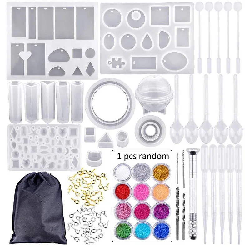 

Set mold 83 pieces of DIY crystal Epoxy tool set Bracelet pendant jewelry silicone mold combination with drill