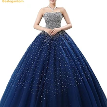 Bealegantom Королевский Синий бальное платье бисером кристалл на шнуровке сладкий 15 16 платья Vestidos De 15 Anos QA1087