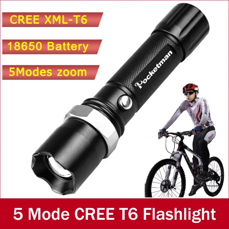 

High Power XML-T6 5 Modes Flashlight 3800 Lumens LED Flashlight Waterproof Zoomable Torch lights 18650 or AAA battery