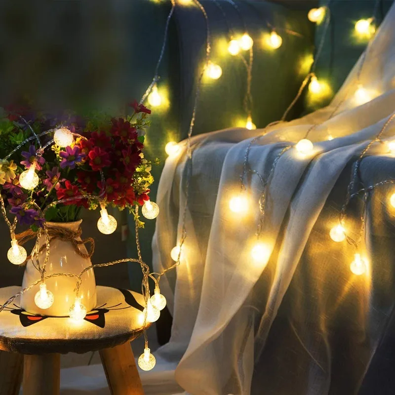 

Super Bright Holiday Lantern Fairy String Light Crystal Globe Ball 20LED Plug in Outdoor Landscape Lamp USB Garden
