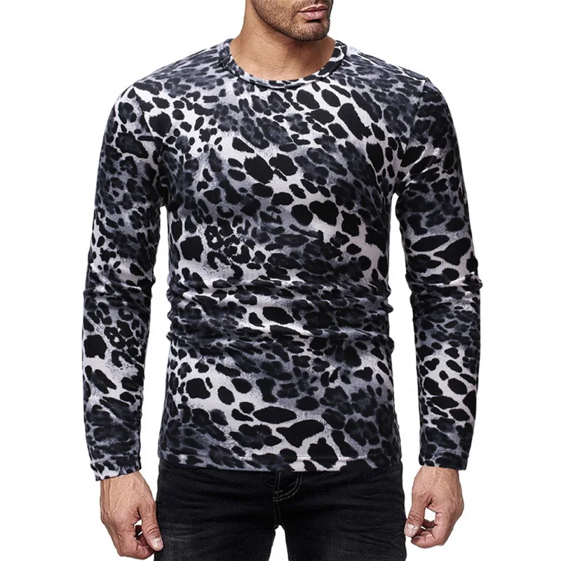 

Litthing 2019 New Mens Clothes Leopard Muscle Tops Male T Shirts Long Sleeve Crew Neck Hiphop Slim Fit Fashion T-Shirt Hombre