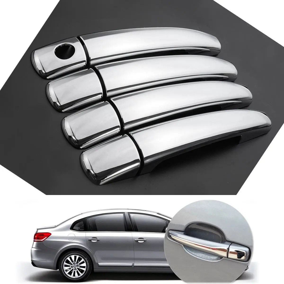 1 Set CHROME DOOR HANDLE COVER TRIM FOR PEUGEOT 207 308 407 CITROEN C4