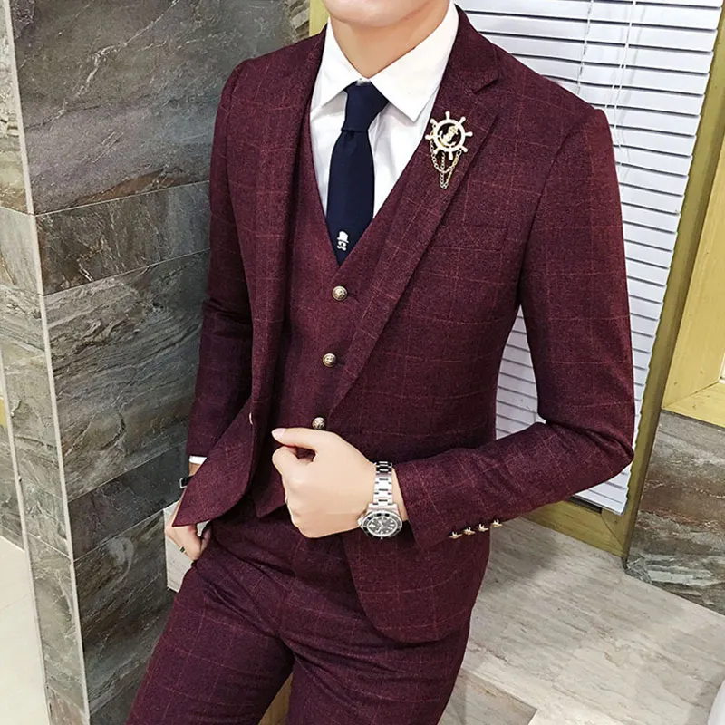 

Toturn 3 Pcs Plaid Suit Men Slim Fit Gentleman Wedding Suits for Men Plus Size Formal Business Suit Man Tuxedo Terno Masculino