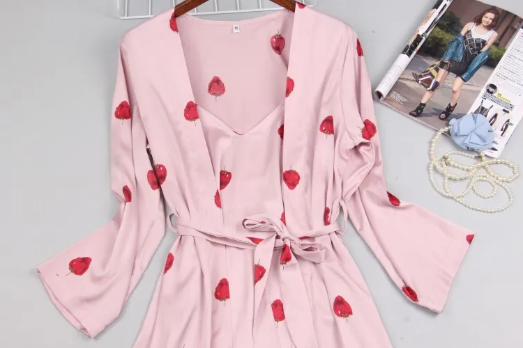 Новинка, Осеннее Женское ночное платье, комплект из 2 предметов, розовая Клубничная ночная рубашка, женская ночная рубашка, сексуальная ночная рубашка, комфортная ночная рубашка