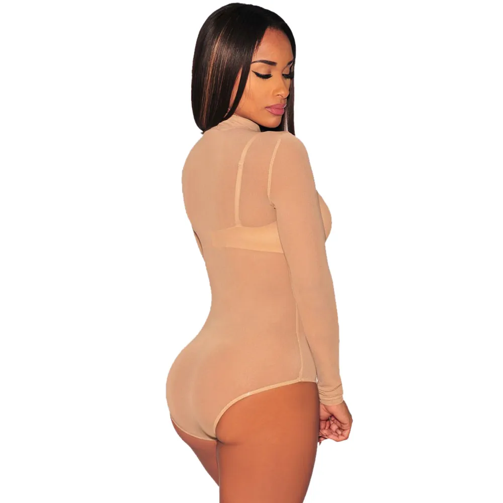 Белый прозрачный боди Wendywu с высоким воротом и длинным рукавом|white bodysuit|long sleeve one