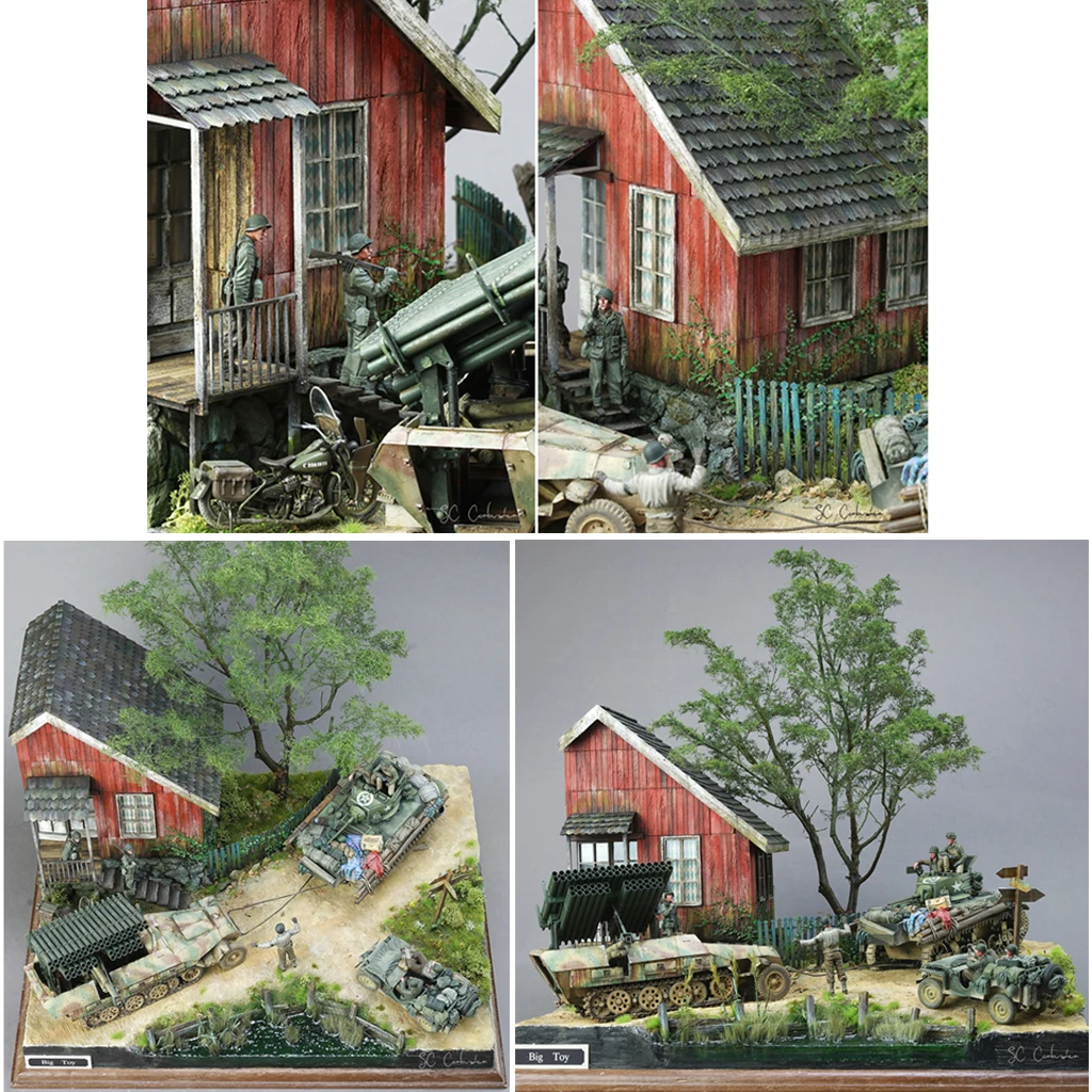 1/35 Scale WWII Soldier Wood Cabin Ruined Corner War House Model Layout DIY