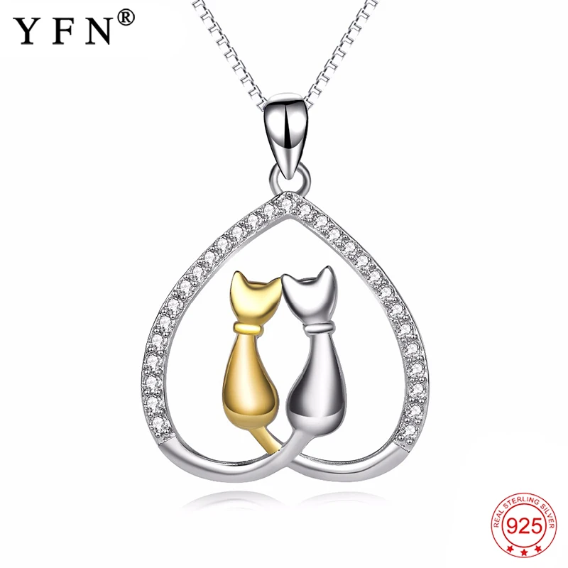 Женское ожерелье из серебра 925 пробы с кошками и сердцем|luxury jewelry|jewelry for womennecklace
