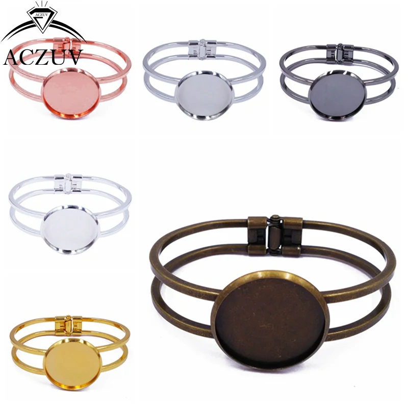 

ACZUV 50pcs 20mm 25mm Bezel Blank Base 7 Colors Copper Metal Bracelet Blank Cuffs Bangle Tray BBS002