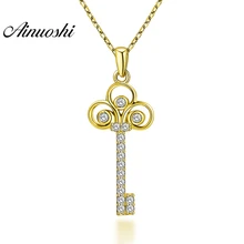 AINUOSHI 14K твердая белая/подвеска из желтого золота ледяной ключ Шарм SONA алмаз женщин мужчин золотые ювелирные изделия модный ключ дизайн кулон