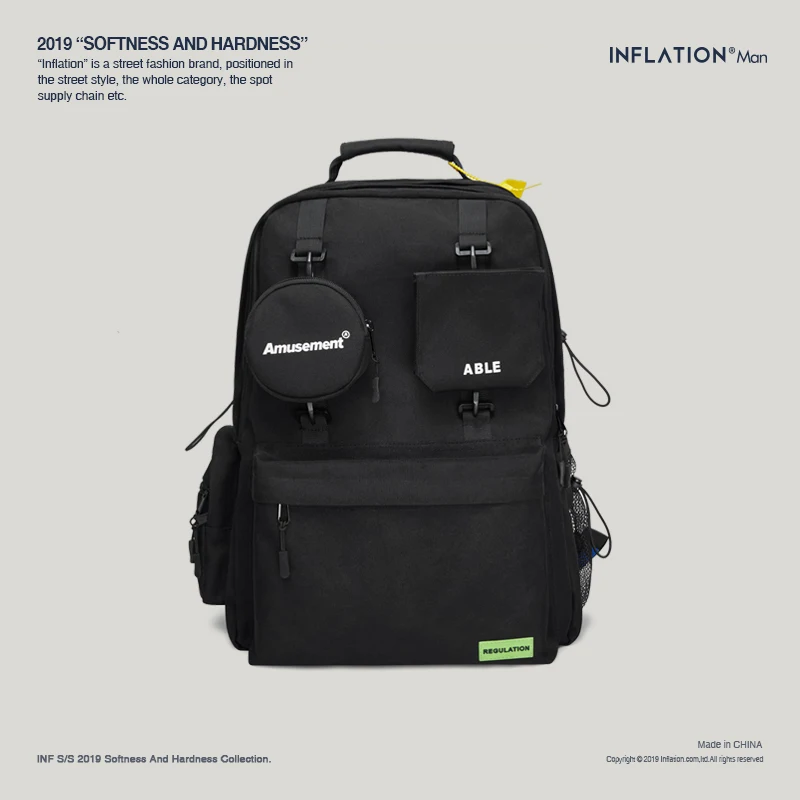Надувающийся мужской рюкзак, сумка на плечо, мужские Модные дорожные рюкзаки, модный уличный стиль, рюкзак, сумки для ноутбука, одноцветные 205AI2018 - Цвет: black