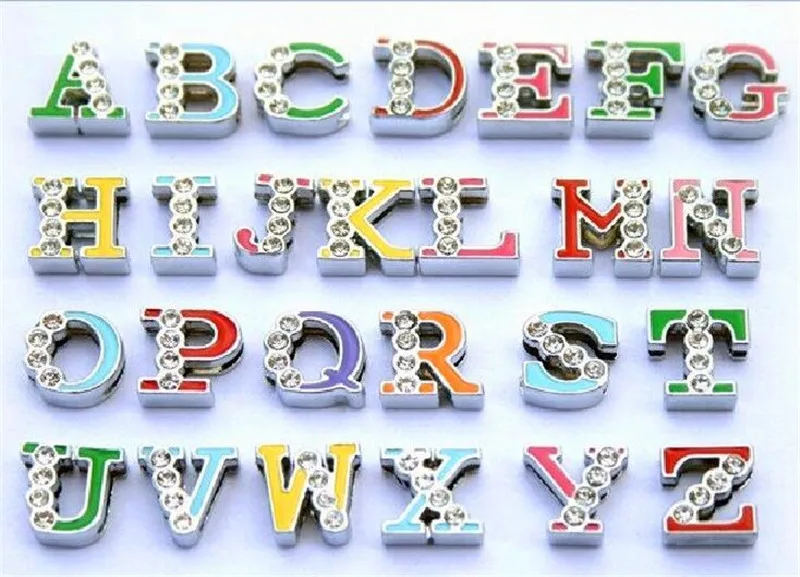 

1pc A-Z 8mm Half Rhinestone Colorful Slide Letters Fit DIY Wristband & Bracelet & Pet Collar Jewelry Making For Women