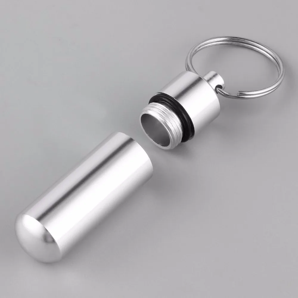 Mini Portable Waterproof Aluminum Silver Pill Box Case Bottle Holder