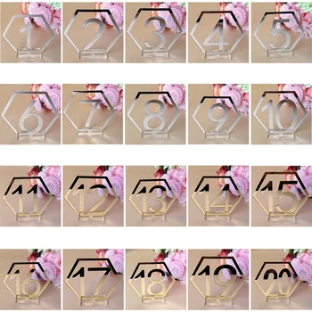 

Number 1-20 Acrylic 20Pcs/set Hexagonal Gold/Silver Banquet Dinner Table Number Plate Cards WeddingDigital Seat Party Supplies