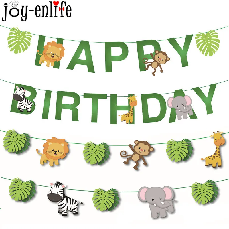 

1set Cartoon Jungle Animal Birthday Party Bunting Banner Forest Zoo Safari Cake Toppers Baby Shower Kids Birthday Party Supplies