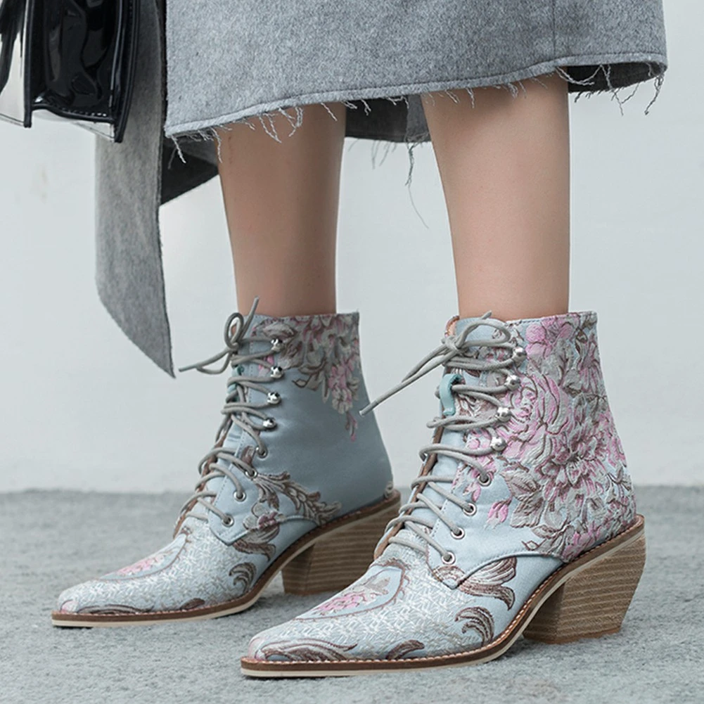 Doratasia/Коллекция, большие размеры 34-43, модные осенне-зимние сапоги, женская обувь на шнуровке, лучшее качество, женские ботильоны с вышивкой