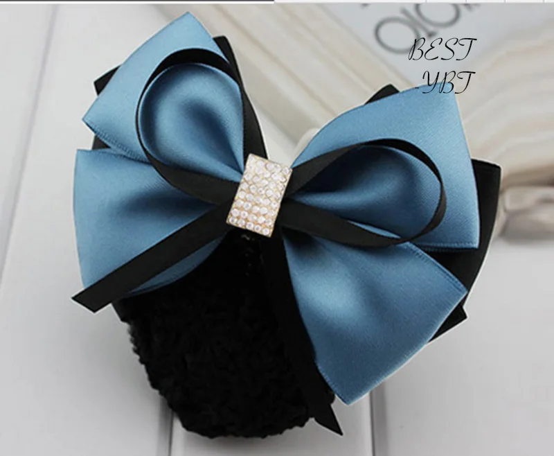 

Fashion Handmade Office Lady Bow Pearl Tie Barrette Hair Clip Cover Bowknot Net Bun Snood Hair Accestory