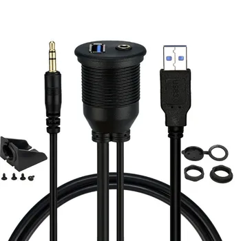 

USB 3.0 Car Boat Dashboard Flush Mount 3.5mm AUX Socket Extension Panel Cable Audio waterproof cable