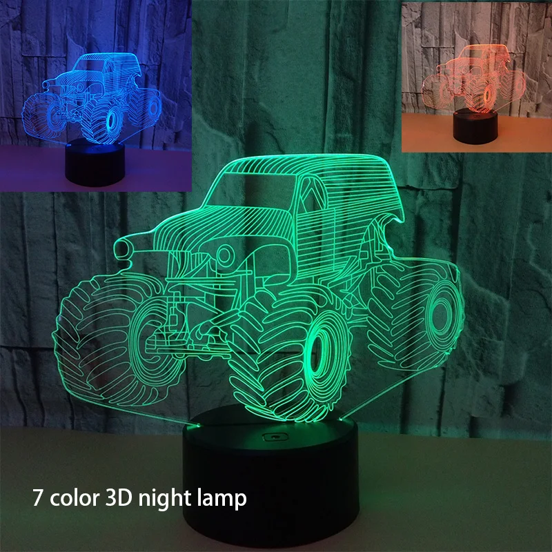 

7 Colors Changing 3D LED Night Light Dynamic Farm Tractor Car 3D Visual Lamp Ambient Lights Gadget Xmas Birthday Gift Touch