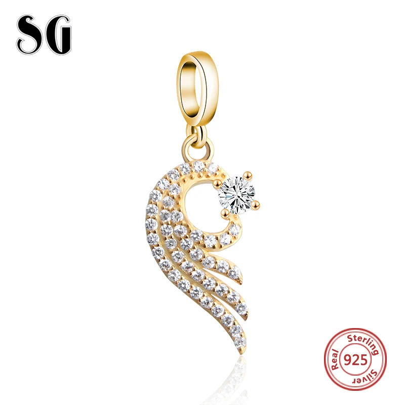 

2017 Summer Silver 925 Original Antique The Wings Charm Bead Fit Authentic Pandora Bracelets European sterling-silver-Jewelry