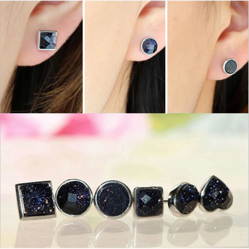 

High Grade Square Round Heart Convex surface Stone Stud Earrings For Women Girls Cute Ear Jewelry Birthday Gifts