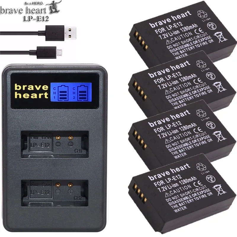 

4 x bateria LP-E12 LPE12 LP E12 Batteries + USB Dual Charger For Canon M 100D Kiss X7 Rebel SL1 EOS M10 DSLR Camera accessories