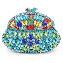 Шипованных драгоценностями Синий клатч сумки вечерние свадебные Сумочка эксклюзивная бриллиантовые вечерние сумки леди в комплекте с золотистым клатчем Для женщин Кристальные сумки для вечеринки Горячая Z49