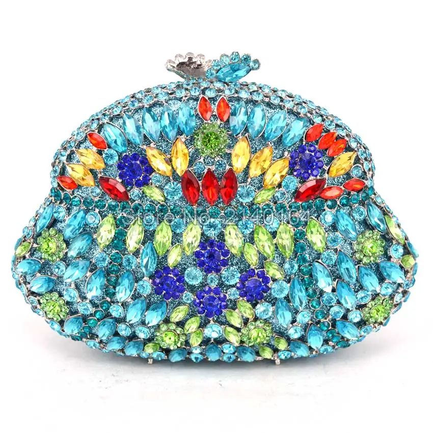 studded jeweled blue clutch Wedding Bridal purse Luxury Diamond Evening