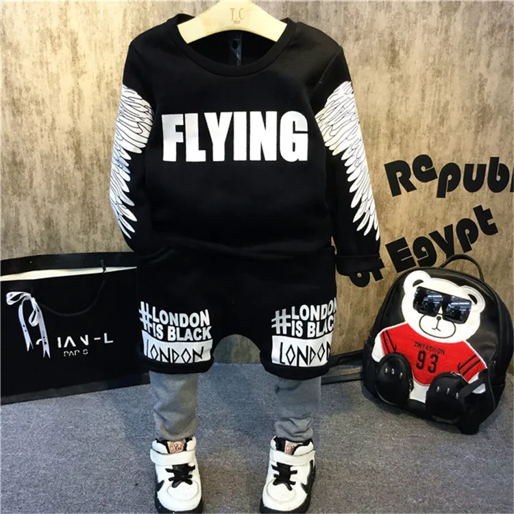 

boys O-neck sports suits 2 Pcs wing printed for fashion boy baseball soccer clothes boys tracksuit kids toddler boy clothing set