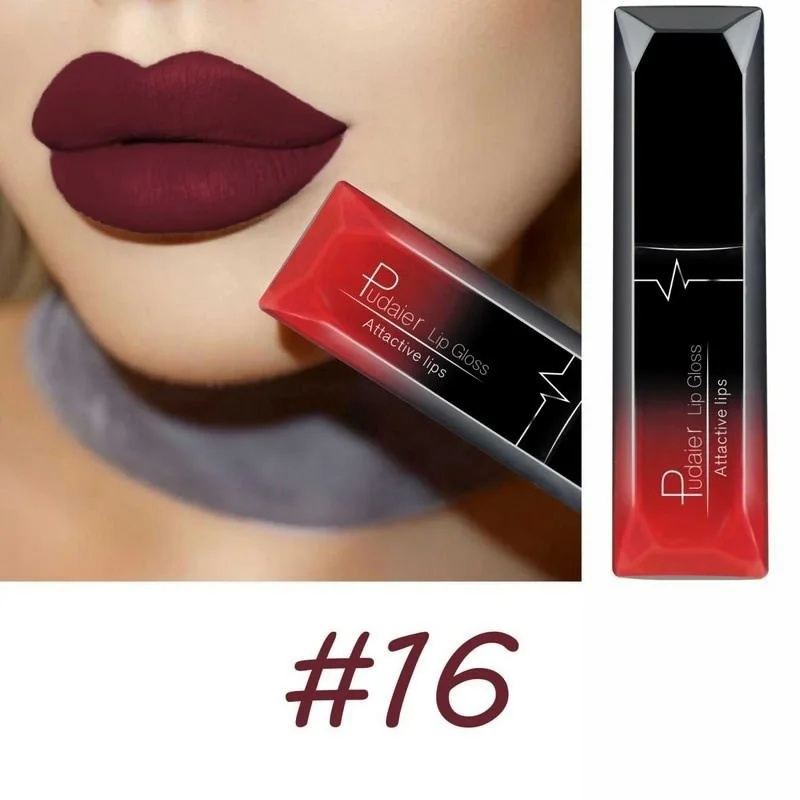 PUDAIER Matte Lipstick Waterproof Nude Velvet Glossy Lip Gloss Lipstick Lip Balm Sexy Red Lip Tint 21 Colors Women Makeup Gift - Цвет: 16