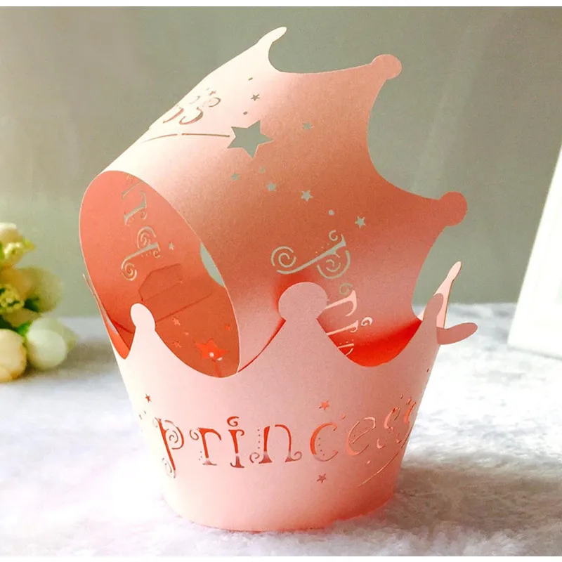 12 шт./упак. розовый вырез бумага "Принцесса" чашка для именинного пирога кружевная бумага лазерная резка праздничный Декор обертки обертывания упаковка для капкейков - Цвет: Розовый