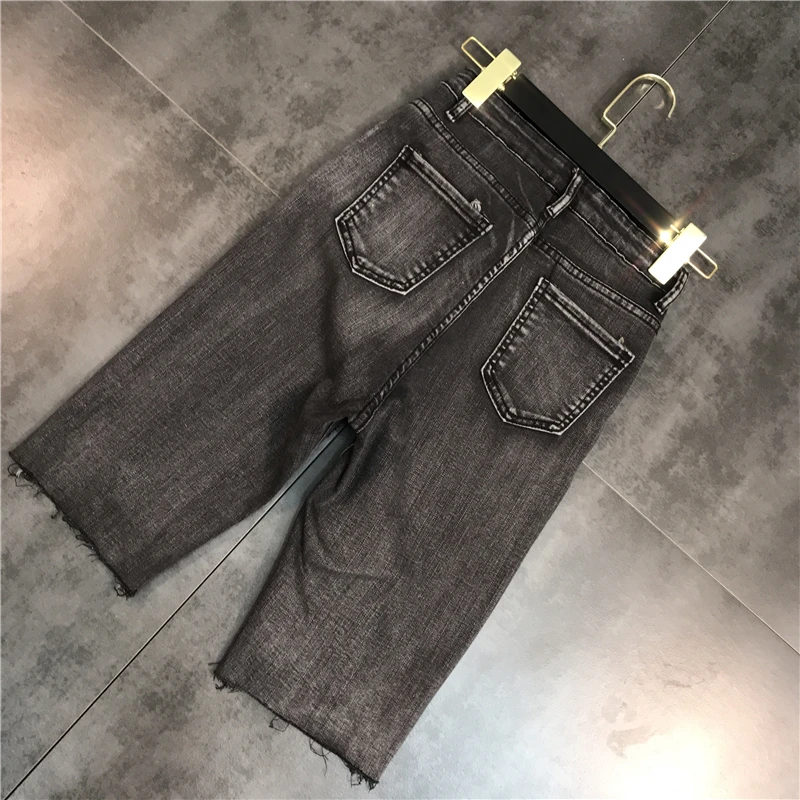 Лето 2019 г. Новый ромбовидной формы горячей бурения край эластичный стрейч карандаш брюки для девочек джинсы длиной до колена для женщин