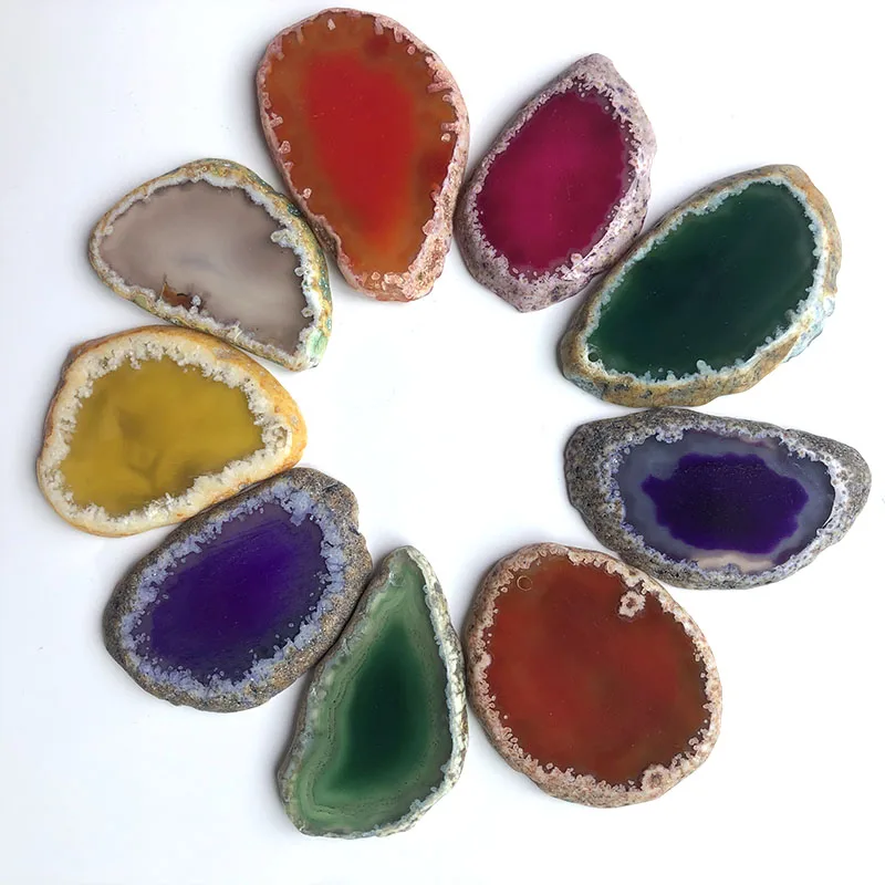 

Small-Size Wholesale Natural Precious Rainbow Agate Geode Stone Crystal Agate Piece Pendant Jade Polished Healing Home Deco FYY