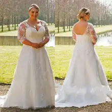 Страна Стиль плюс размеры свадебное платье с рукавами 2019 Vestidos De Novia Лето из двери Аппликация Кружевное Свадебное платье ручной работы