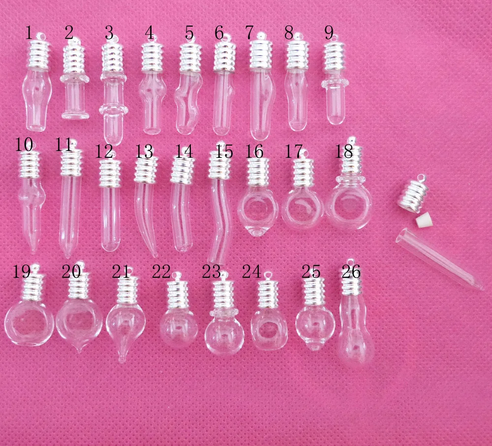 

Tiny 5mm rice vial clear glass bottle wishing vial & silver screw cap & rubber for diy necklace charms --style option-50set