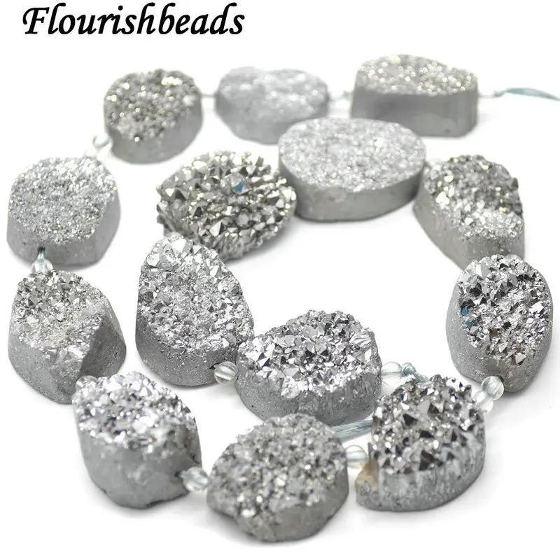 

1 Strand Silver Plating Oval Shape Druzy Geode Stone Loose Beads