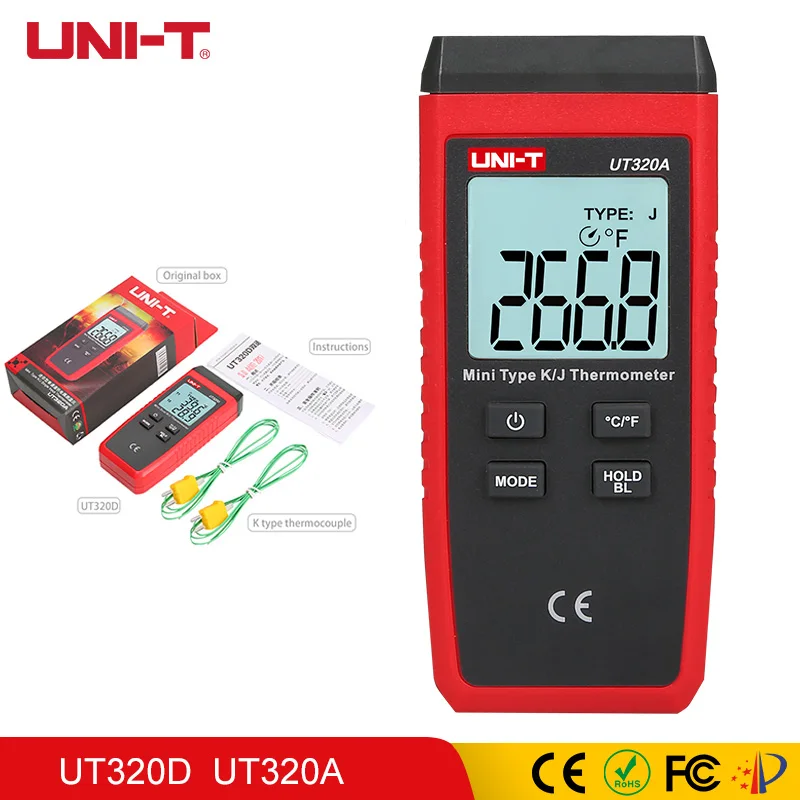 

UNI-T Thermometer Thermocouple UT320D UT320A LCD Backlight Mini Contact Type Dual Channel K/J Temperature Meter Whit Data