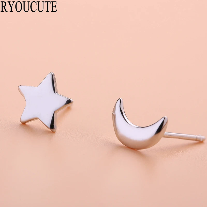 Летние серьги-гвоздики из стерлингового серебра 925 пробы с Луной и звездами для женщин Brincos Pendientes