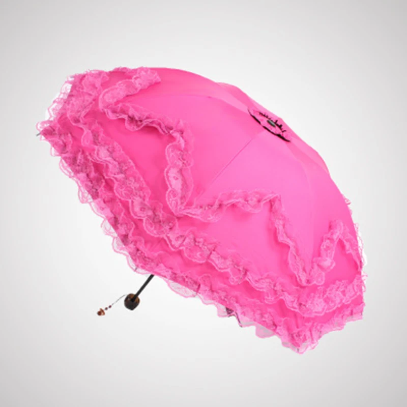 

Folding Travel Lace Umbrella Compact Windproof Double Layer Sunblock with Black Anti-UV Coating UPF 50+ for Ladies