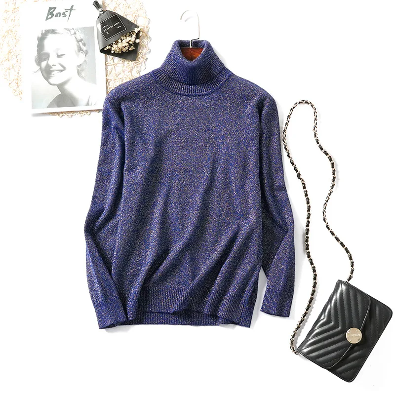 New 2019 High Collar Sweater Female Long Sleeve Sweater Female Knit Bright Line Sexy Slim Bottoming Shirt