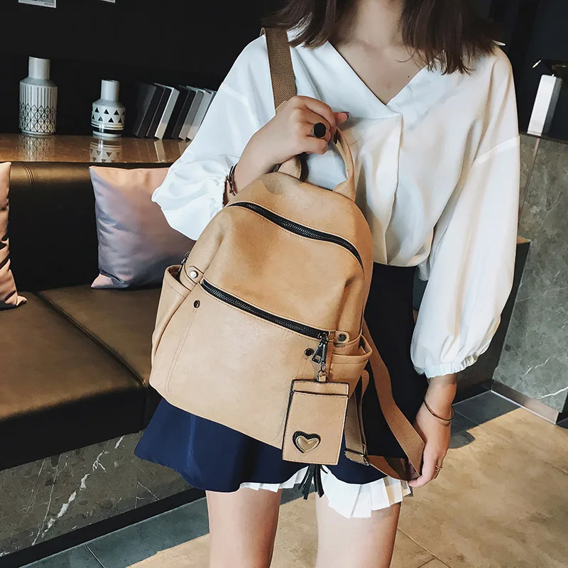 Las mujeres de cuero Mochila adolescente bolso de escuela de la mujer Vintage sólido suave Mochila Negro Mochila bolsas XA86H
