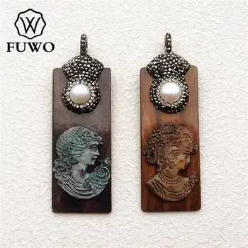 

FUWO Rhinestone Pave Virgin Mary Shell Pendant High Quality Sea Shell Carved Boho Jewelry Religious Gift Wholesale PD1513