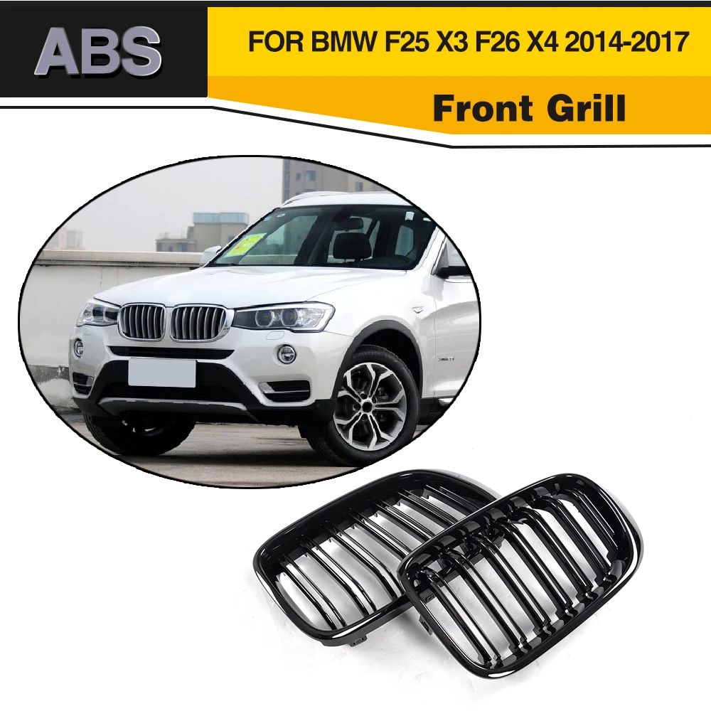 Car Styling ABS black Front Grill Grille for BMW F25 X3 F26 X4 2014-2017 car styling stainless steel interior trim air conditioning cd control panel decoration cover for bmw x3 f25 x4 f26 accessories